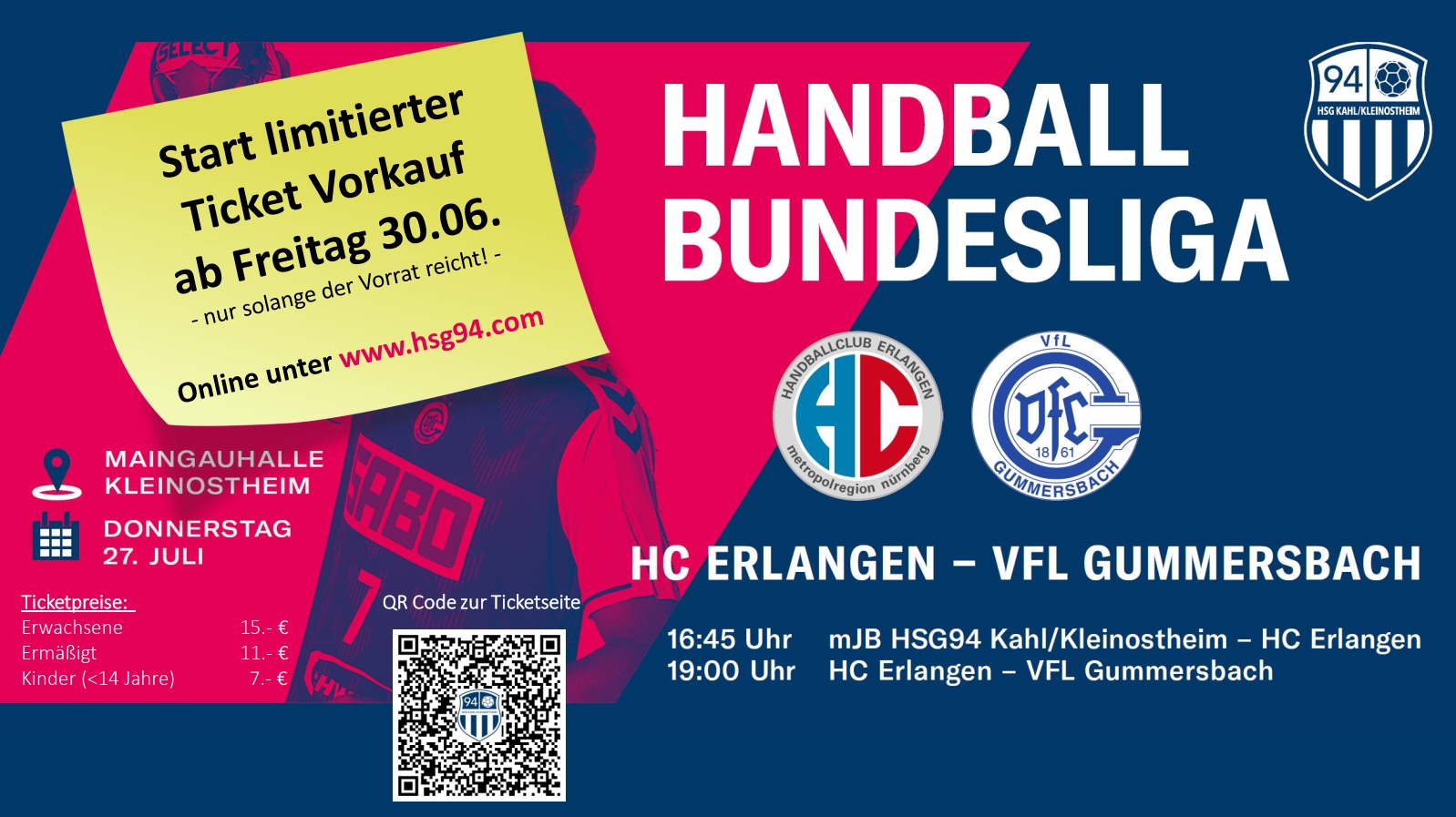 Ticket Vorverkauf gestartet Bundesliga Handball in Kleinostheim